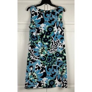 Perceptions Women Sheath Dress 14 Blue Floral Paisley Sleeveless Knee Length
